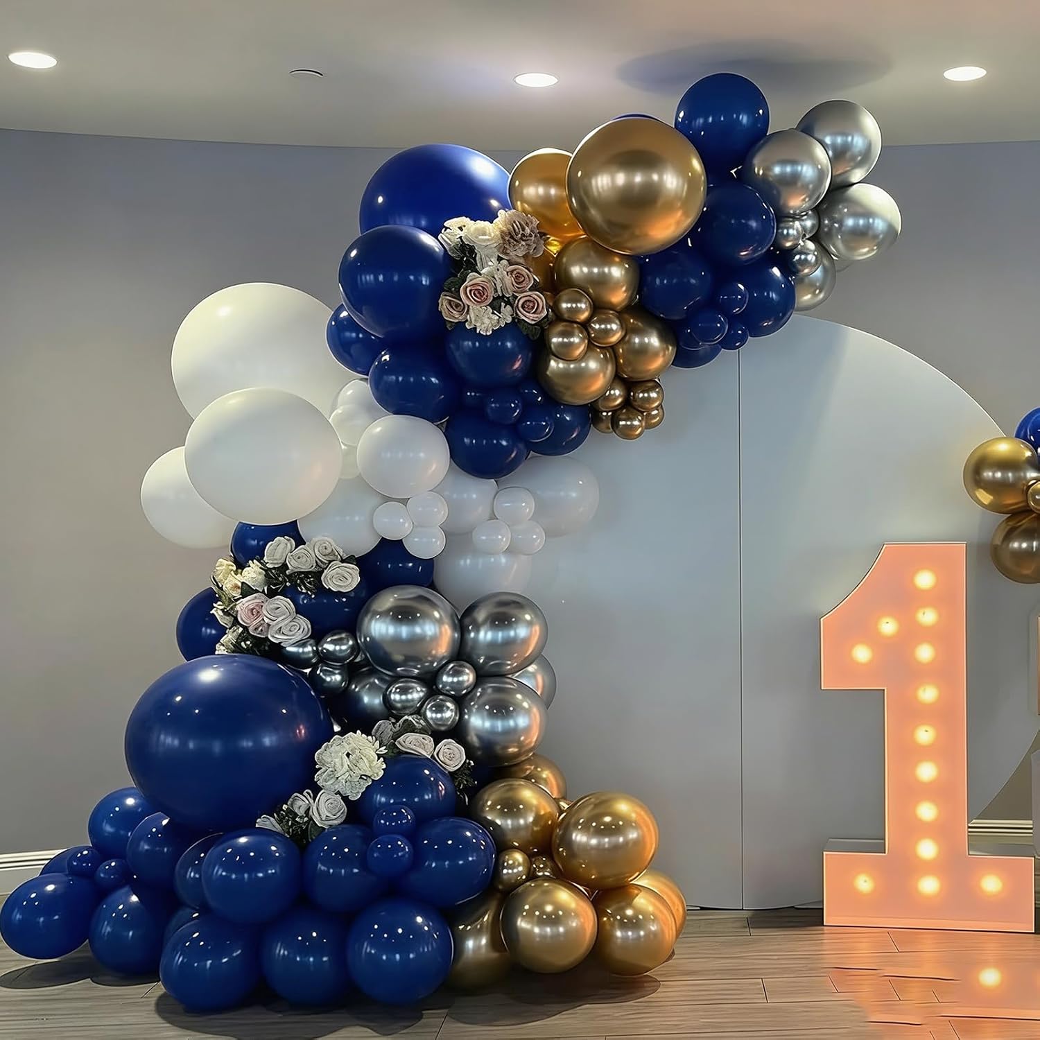 Blue and Gold Balloons Arch Kit, Navy Blue Birthday Party Balloons image 5