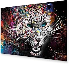 murando - Wandbilder Tiere 60x40 cm 1 tlg - Wand Deko Vlies Leinwand Bilder Groß Wanddeko Wohnzimmer Schlafzimmer Kunstdrucke - Leopard bunt Gesicht Abstrakt g-C-0272-b-a