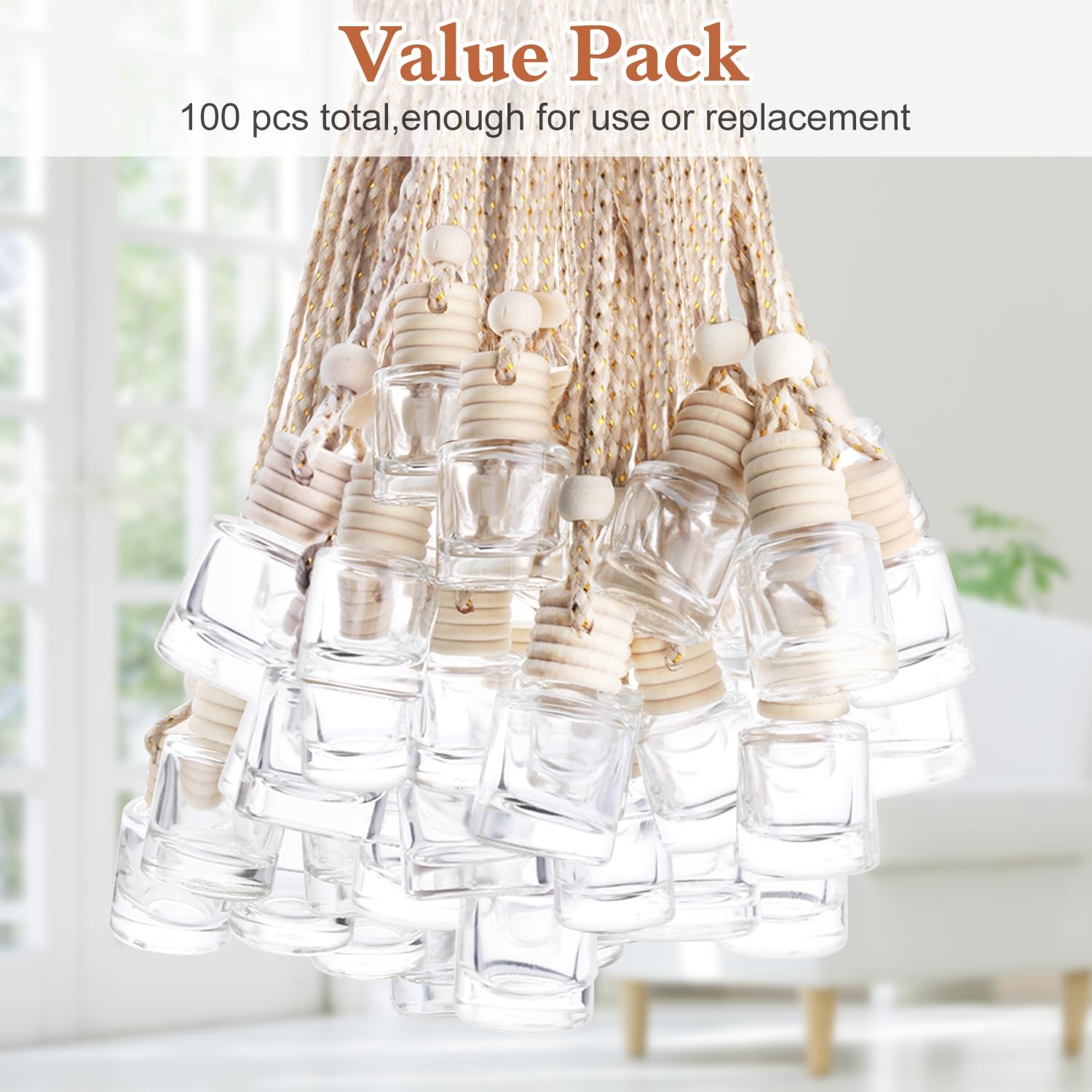 Wresty 100 Pcs 8ml Car Essential Oil Hanging Bottle Empty Car Air Freshener Diffuser Bottle Perfume Glass Bottle Pendant Aromatherapy Fragrance Bottle Auto Car Interior Ornaments Decor