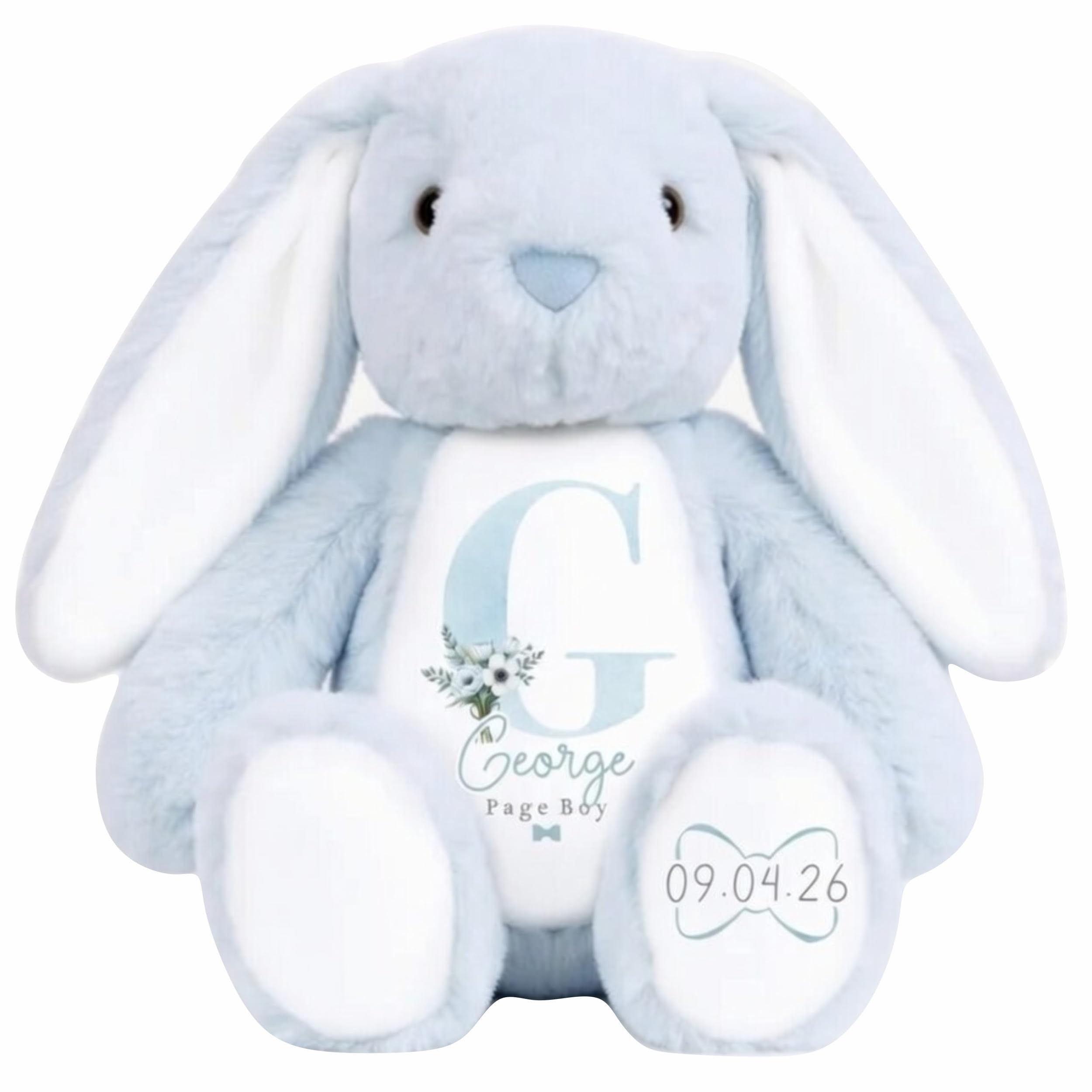 Crwban - Personalised Blue Page Boy Bunny, Gift, Will you be our Page Boy, Personalised Soft Toy, Best Man Proposal, Teddy Proposal Keepsake (White Bunny)
