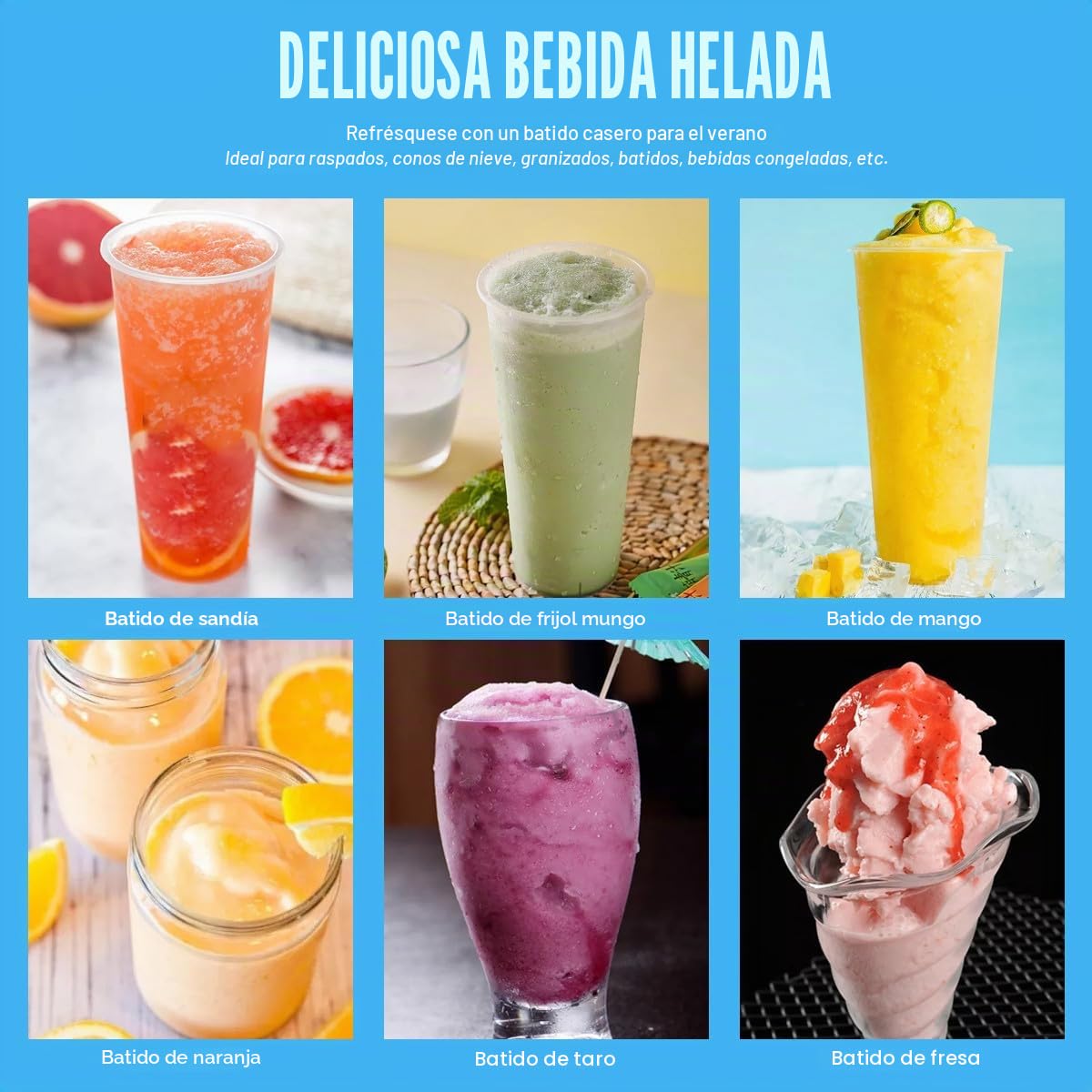 CALLARON Trituradora de Hielo Manual Azul para Casa, Mini Máquina para Hacer Granizados y Hielo Raspado, Desmontable y Fácil de Limpiar, Adecuado para Bebidas y Batidos de Verano