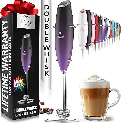 Miniatura 231 de Zulay - Potente espumador de leche con 4 pilas Duracell incluidas, manual, potente espumador de leche para capuchino, frappé, matcha y crema de