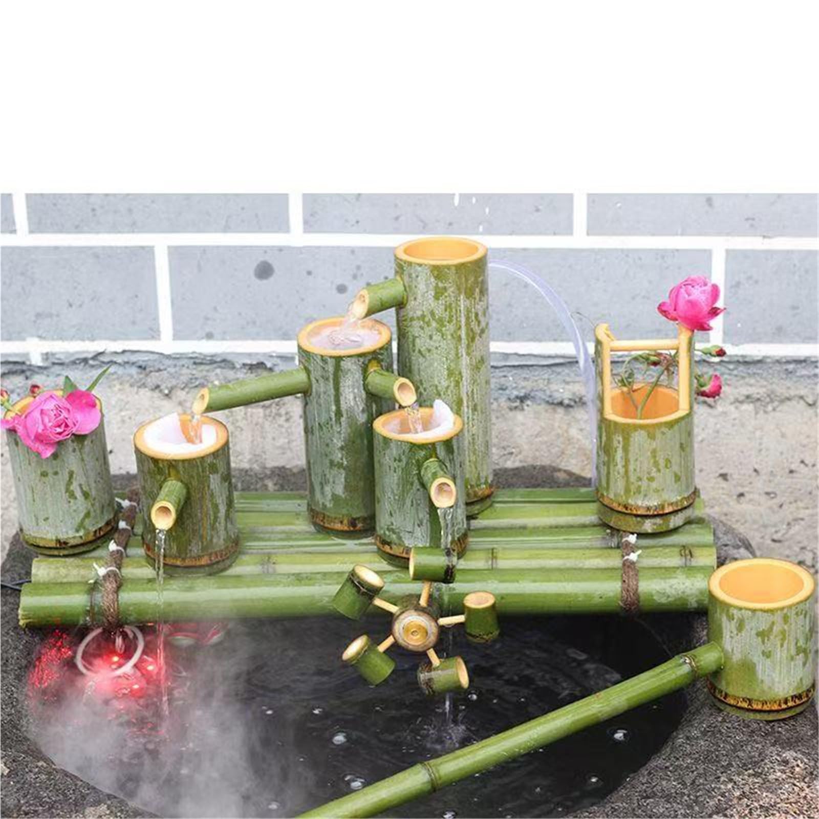 Fontana solare in bambù con ruota idraulica rotante, decorazione for cortile giapponese for interni ed esterni, fontana Zen con pompa for laghetto, acquario e giardino(30CM)