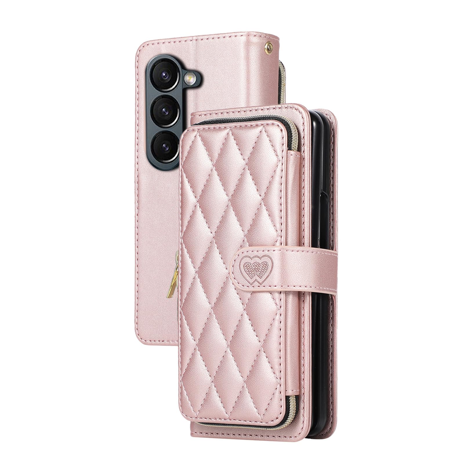 Etui-portfel do Samsung Galaxy Z Fold 6, skórzane etui z zamkiem magnetycznym, etui na karty, modne etui na telefon komórkowy z klapką, różowe