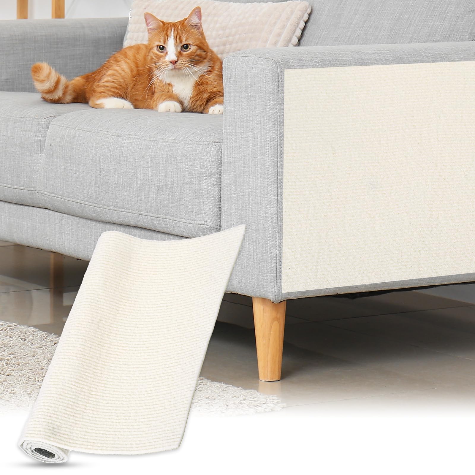 sourcing map Self-Adhesive Cat Scratching Mat, 1 Roll 23.6" x 11.8" Couch Protector from Cat Claws for DIY Sofa, Wall, Doors, Cut Anti Cats Scratch Pad Carpet Mat, Beige