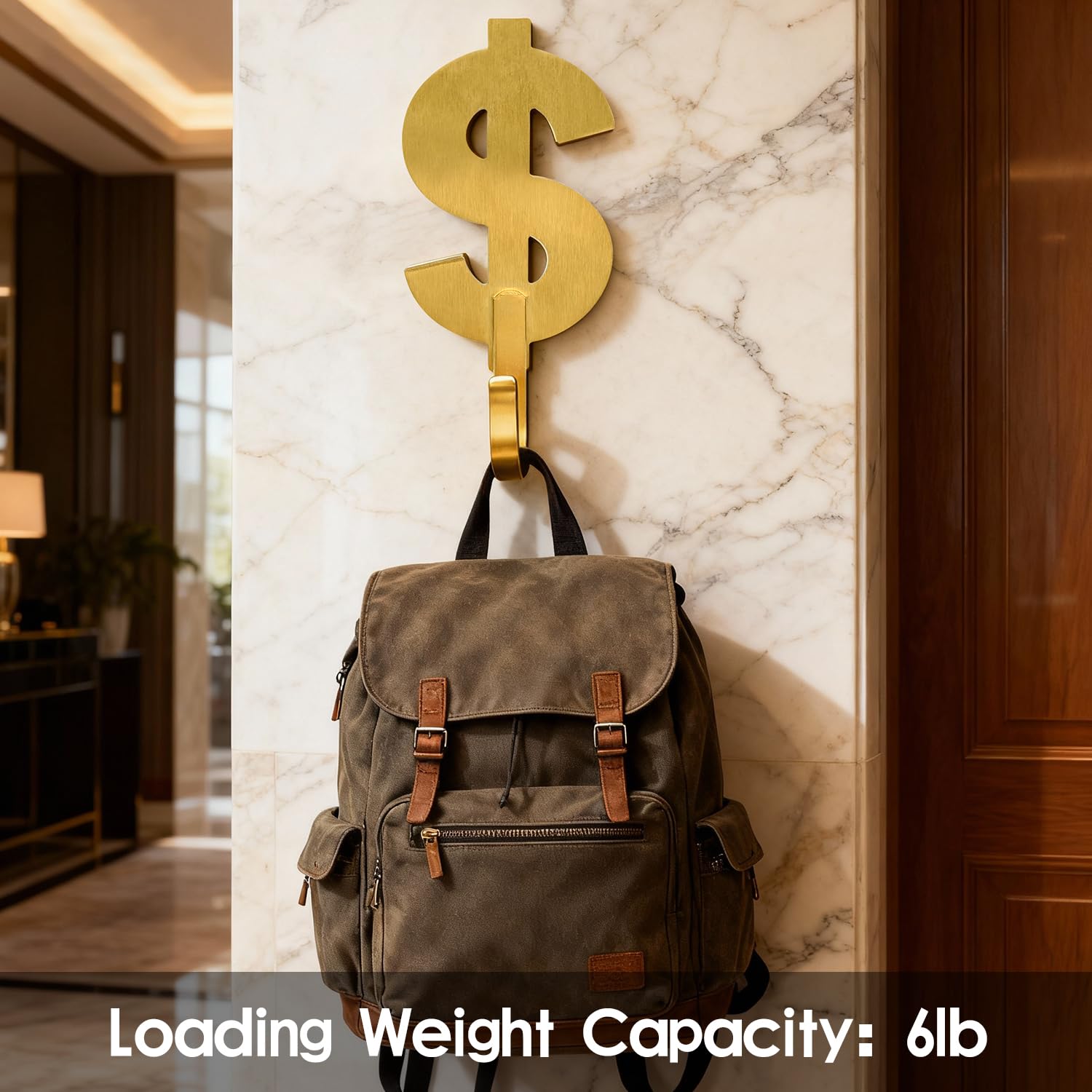 4 Pack Brushed Golden Dollar Sign Adhesive Towel Hooks Hold 6lbs Stainless Steel Self Adhesive Hooks — view 5