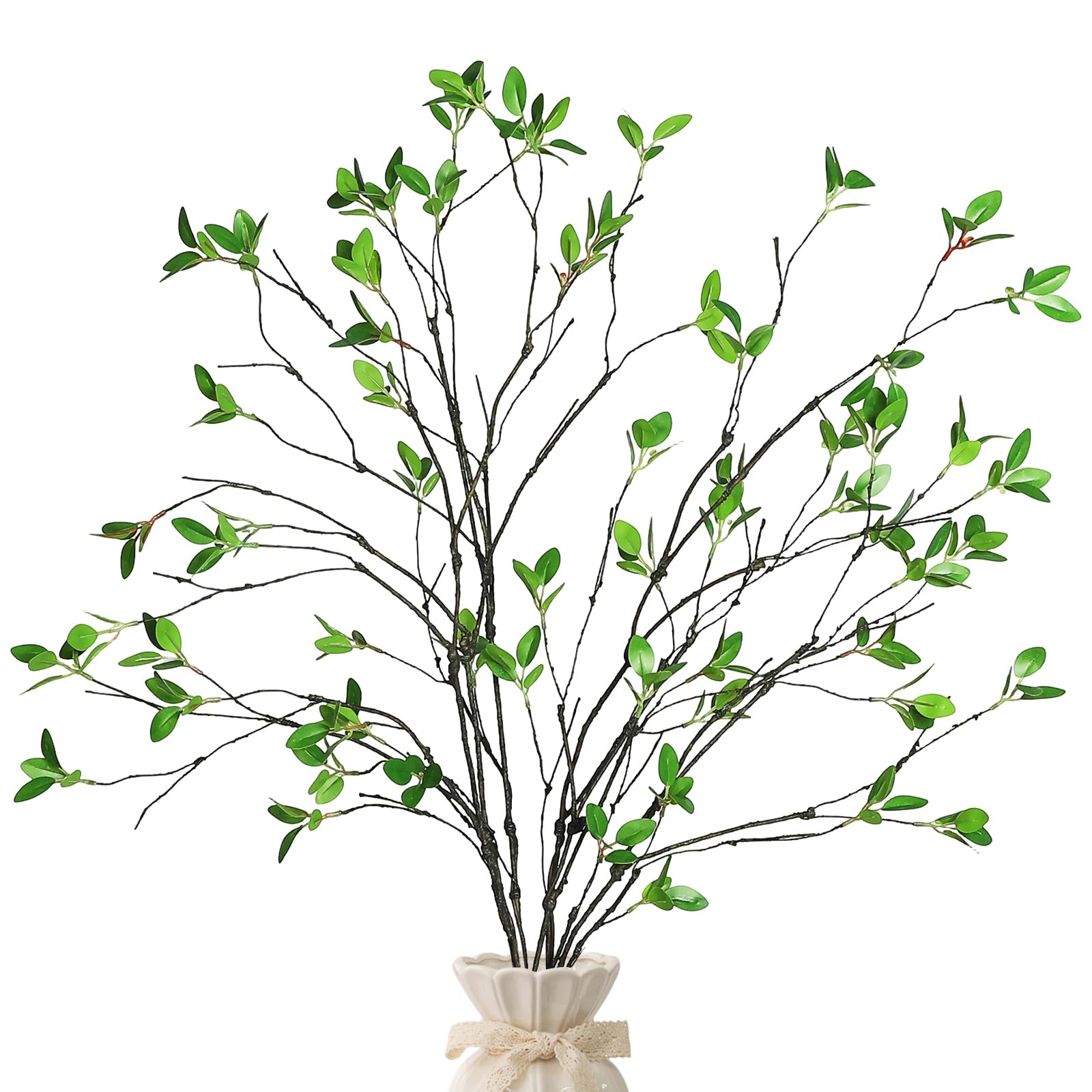 DuHouse 34" 5Pcs Fake Greenery Stems Artificial Ficus Branches Artificial Plants for Home Office Table Vase Filler Decoration(Dark Green)