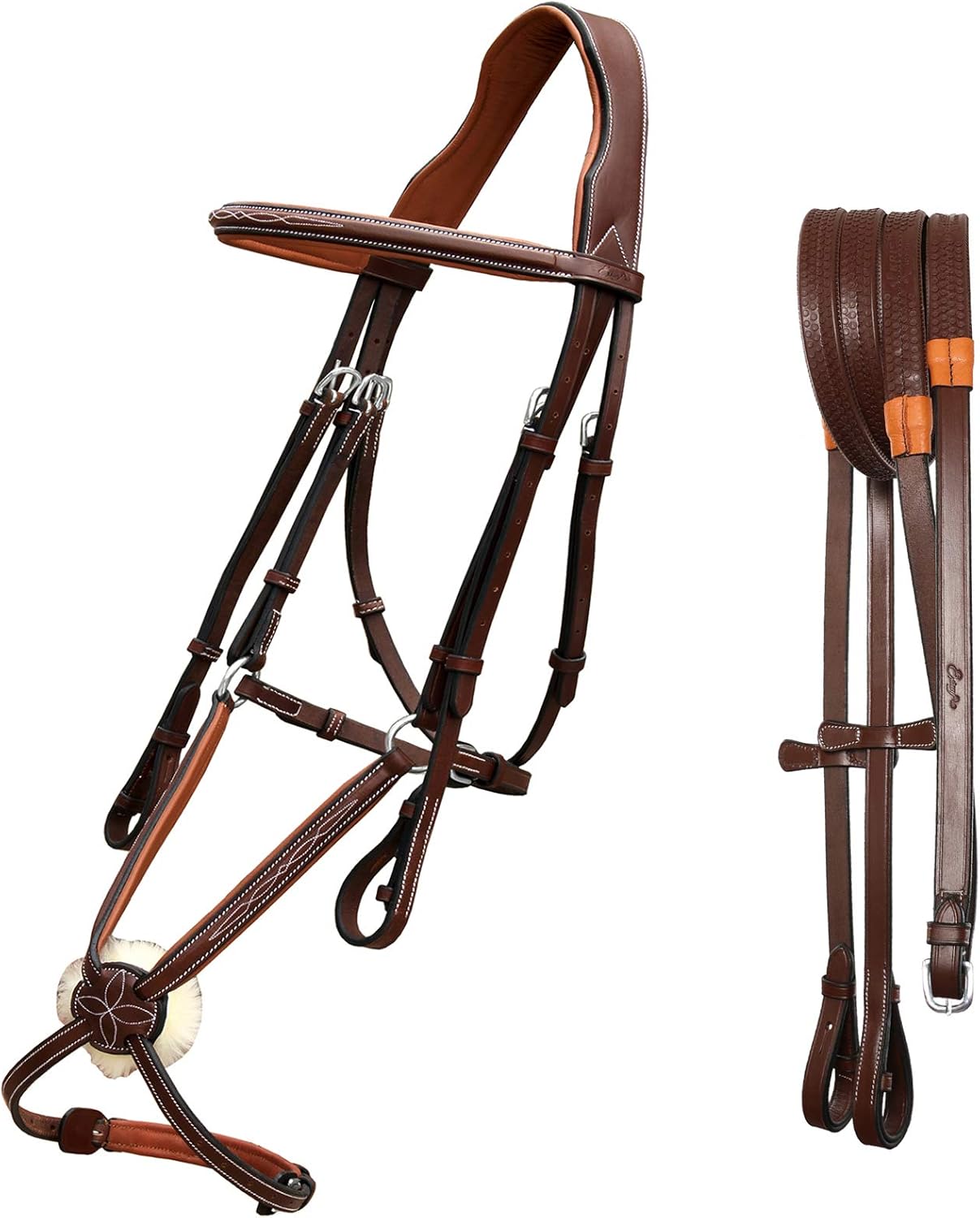 Exion Jumping Horse Bridle - Figura 8 cosida de diseñador con varillas de goma y hebillas SS