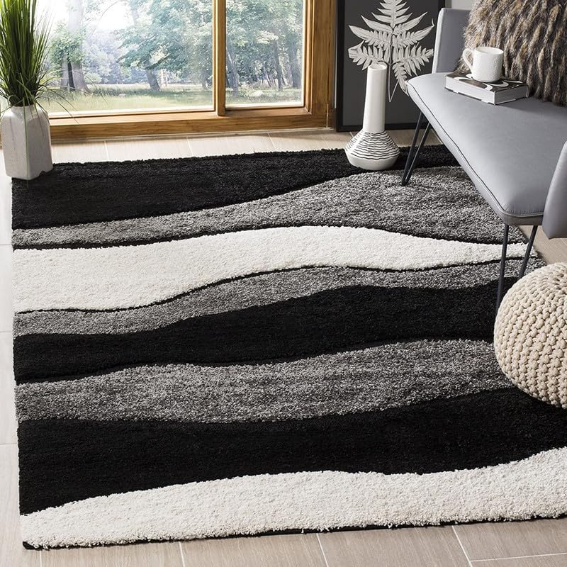 Image of SAGON Anti-Skid Shaggy Carpet Rug for Home | Ultra-Soft Plush Floor Mat for Living Room & Bedroom | Non-Slip, High-Density, Cozy Luxury Decor| 5 x 7 Feet Gray Wave