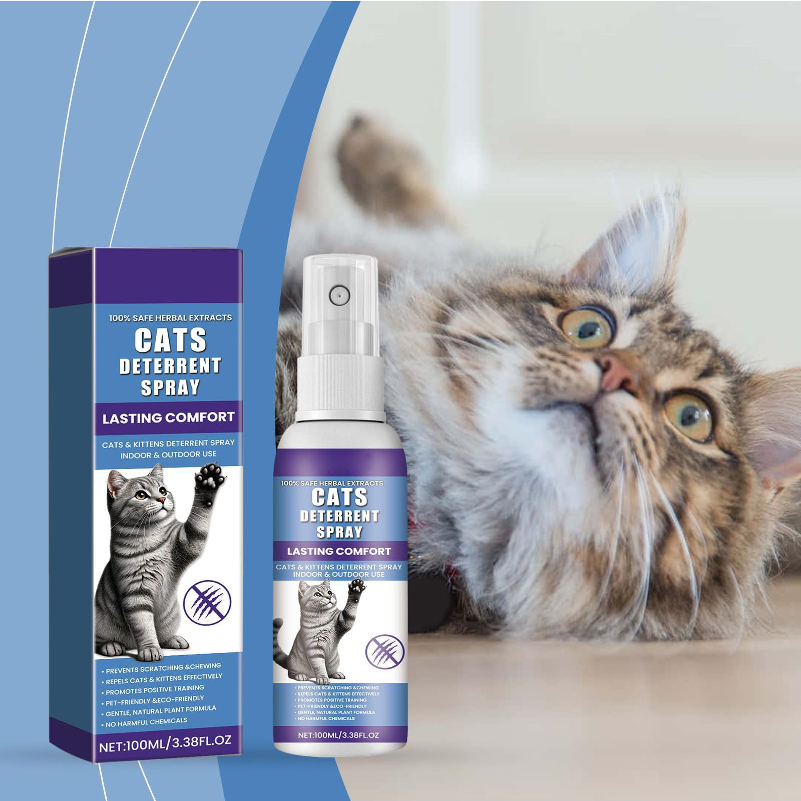 Spray Anti Arañazos para Gatos Sofá，Espray Antiarañazos，Ideal para Uso Indoor y Outdoor con Cat y Gatitos,100ml，Spray Ahuyentador para Gatos para Proteger Sofá y Muebles