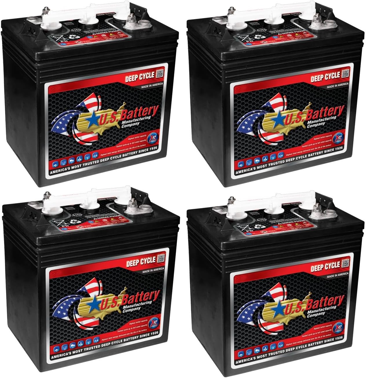 Set of 4 | US Battery US1800XC2 6 Volt 208Ah Deep Cycle Golf Cart, Solar, Marine, RV & Industrial Use Battery | BCI Group GC2 ~ Replaces T-605 T605 | T-105 T105