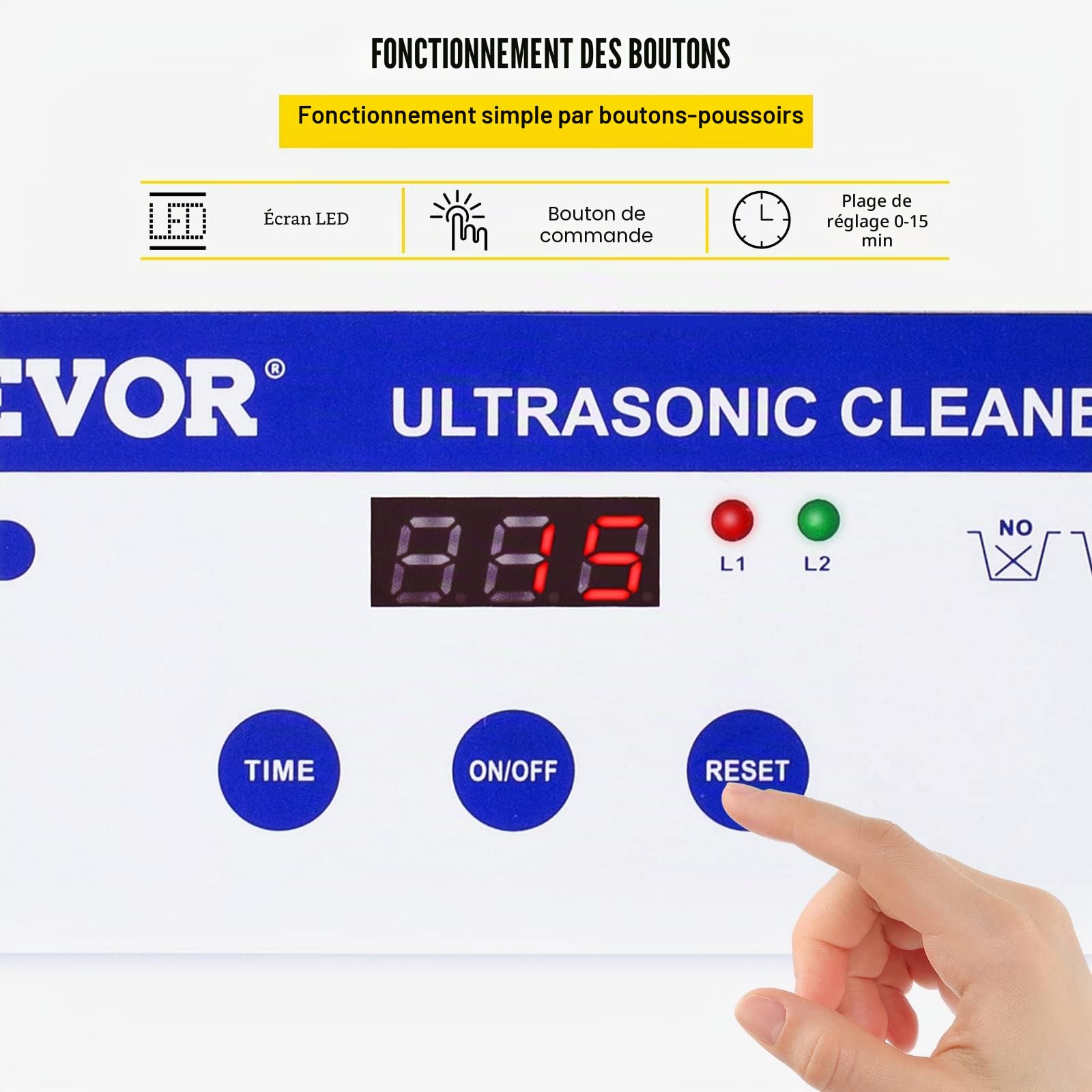 VEVOR Machine de Nettoyage à Ultrasons 0,8 L, Professionel ,Écran Affichage LED 220 V, Nettoyeur Acier Inoxydable pour le Nettoyage des Bijoux Pièces de Monnaie Lunettes