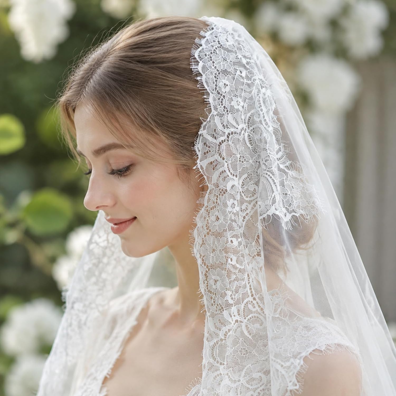 Cathedral Wedding Veil, 118-Inch Soft Tulle Veil with Lace Edge and Comb