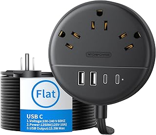 NTONPOWER Flat Extension Cord 15 Ft Power Strip Flat Plug Extension Cord with Multiple Outlets 0.11in Flat Cord USB Power Strip with 3AC Outlet & 2 USB C+2USB A Cruise Approved & Compatible Rug