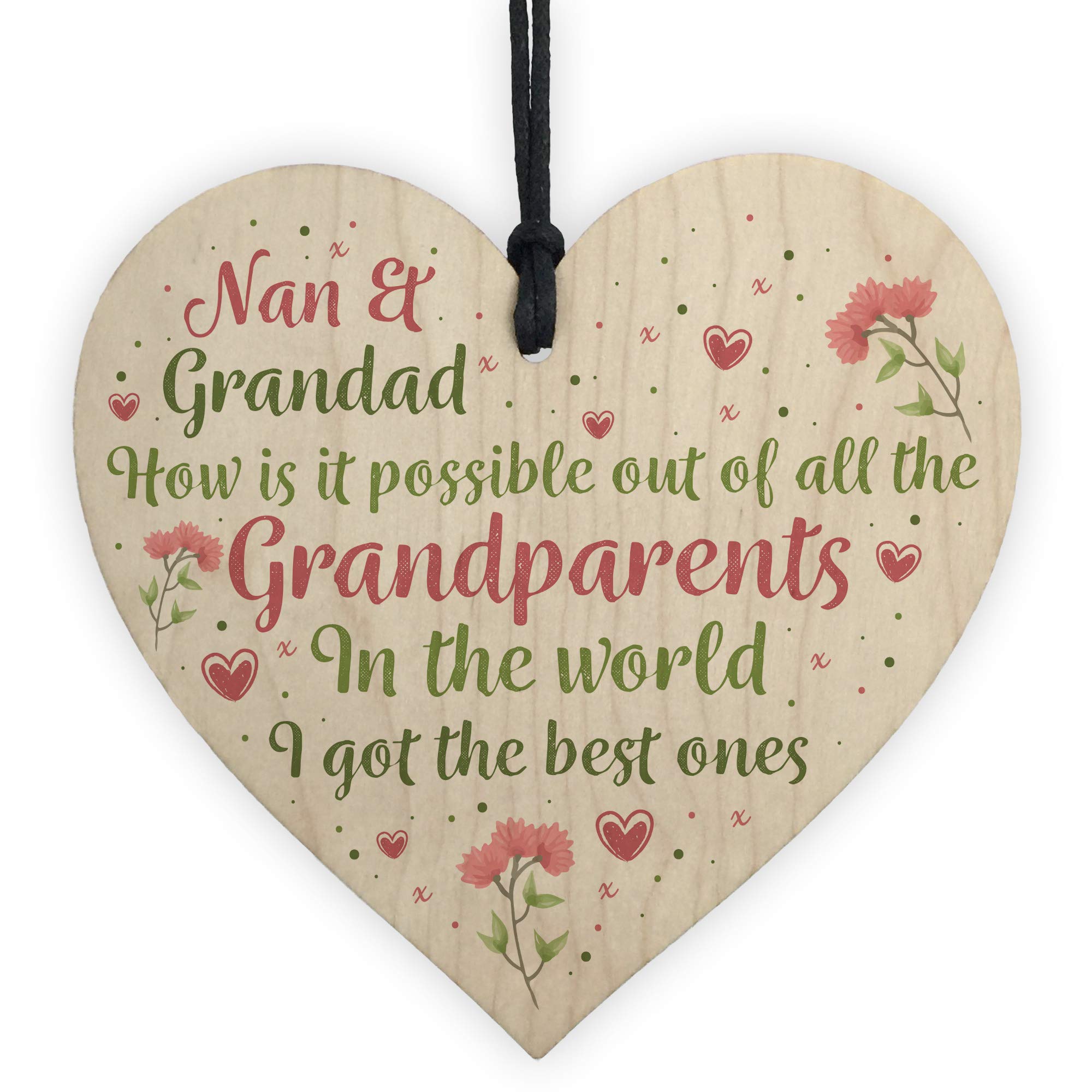 RED OCEAN Nan And Grandad Present Wooden Heart Birthday Christmas Ornament Gift For Grandparents