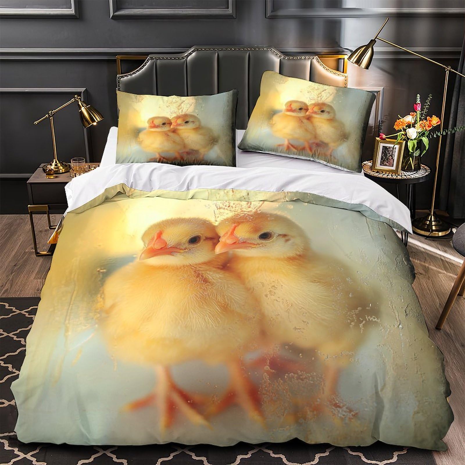 Housse de couette poussins 3D en microfibre respirante pour literie anti-transpiration