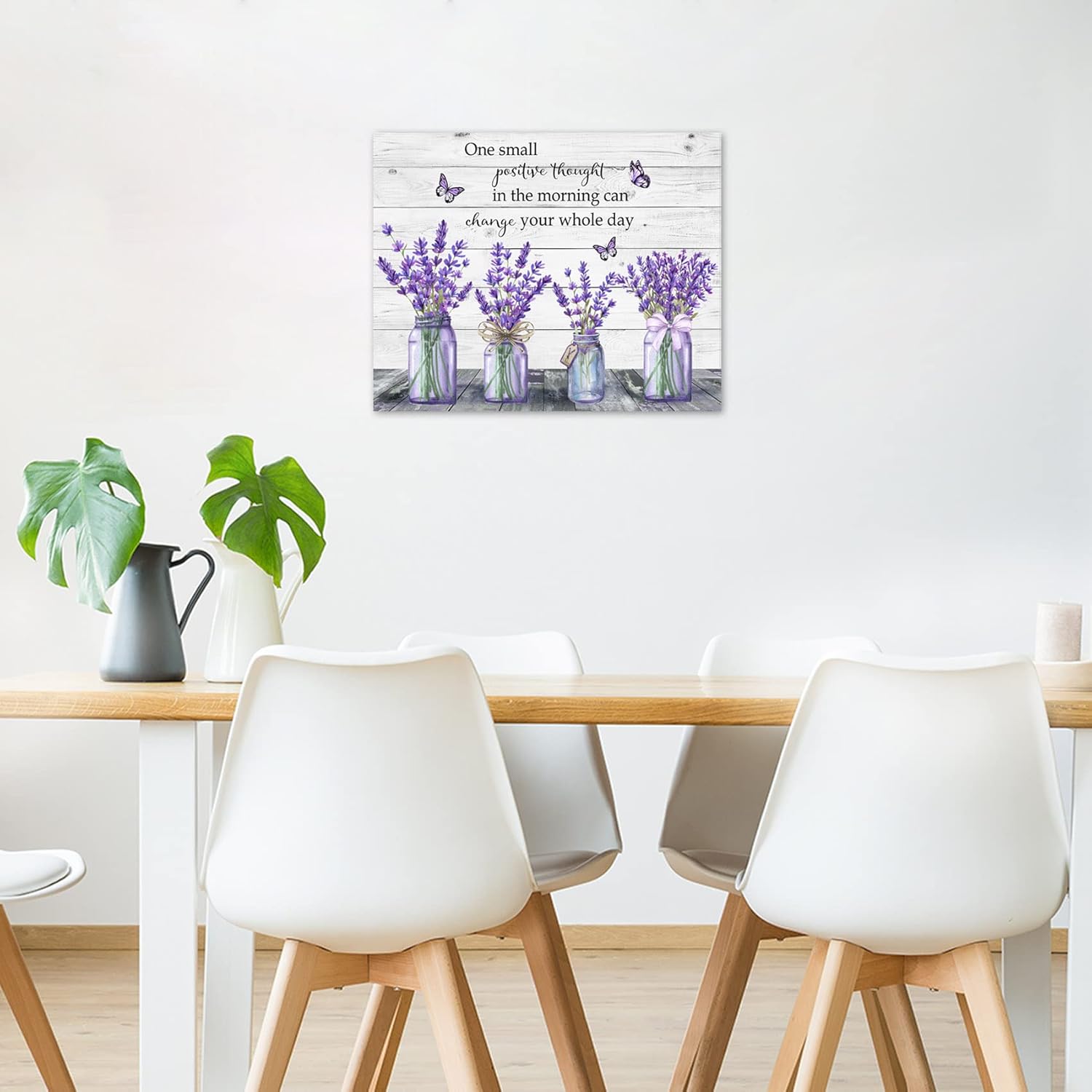 MEUNEAR Farmhouse Floral Canvas Wall Art Lavender and Purple Butterfly and Inspirational Quote on Vintage Wood Boards Wall Art for Bedroom, Flower Wall Decor for Bathroom Living Room, 24X16 inch