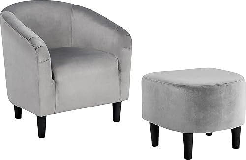 Topeakmart Silla de club contemporánea para sala de estar, silla de barril con silla otomana y reposapiés, juego para dormitorio, sala de espera,