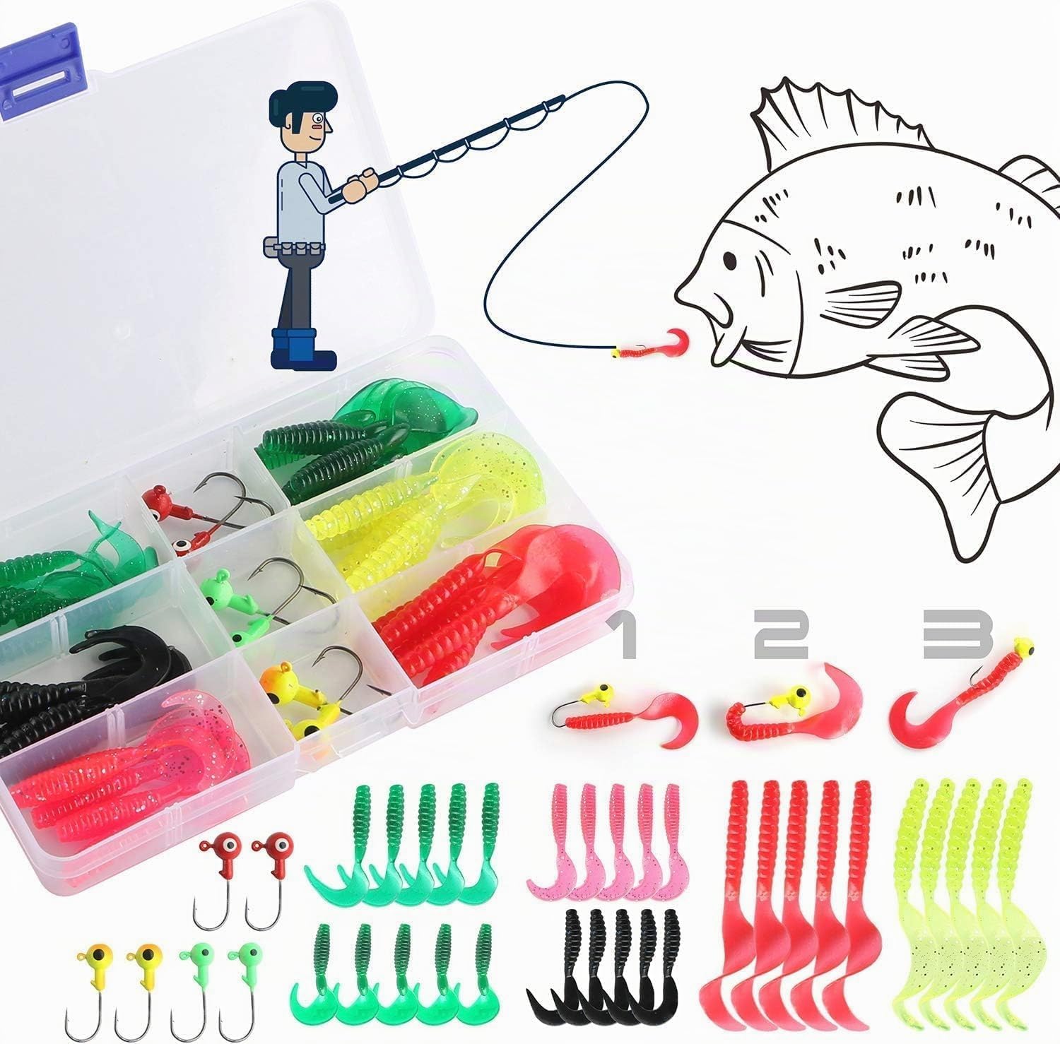 NewBEP Kit completo di canna telescopica con mulinelli, canne 1,3 m e 1,6 m, mulinelli da spinning, ami, borsa, kit per bambini e principianti