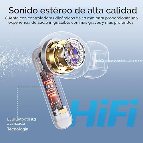 Miniatura 5 de kurdene Auriculares inalámbricos, Bluetooth de 5.3 pulgadas, auriculares ligeros con sonido de graves profundos, auriculares de 48 horas de