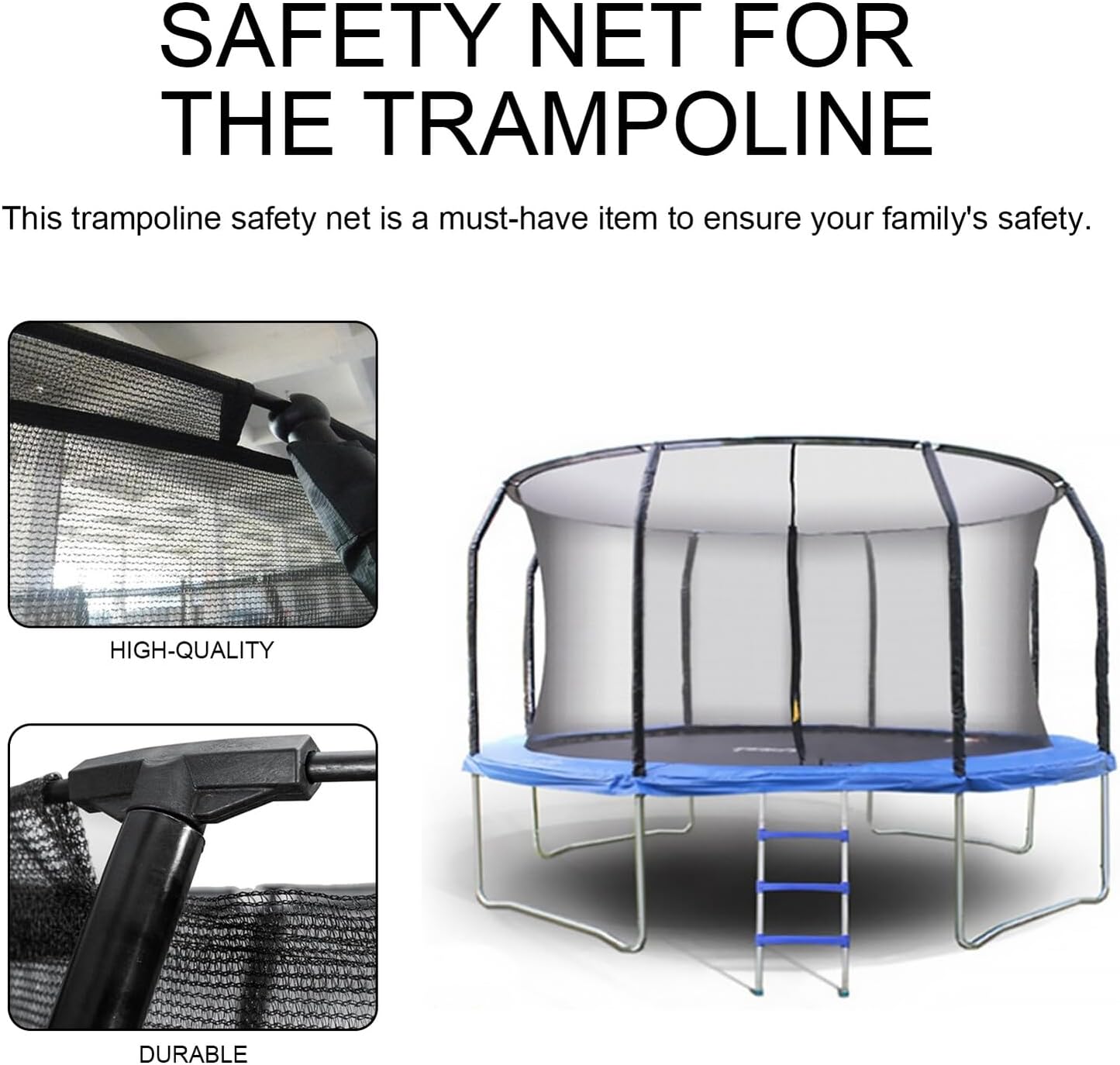 Trampoline Replacement Safety Net Inner Enclosure Netting Pole Frames Protective Mesh Guard for Safety