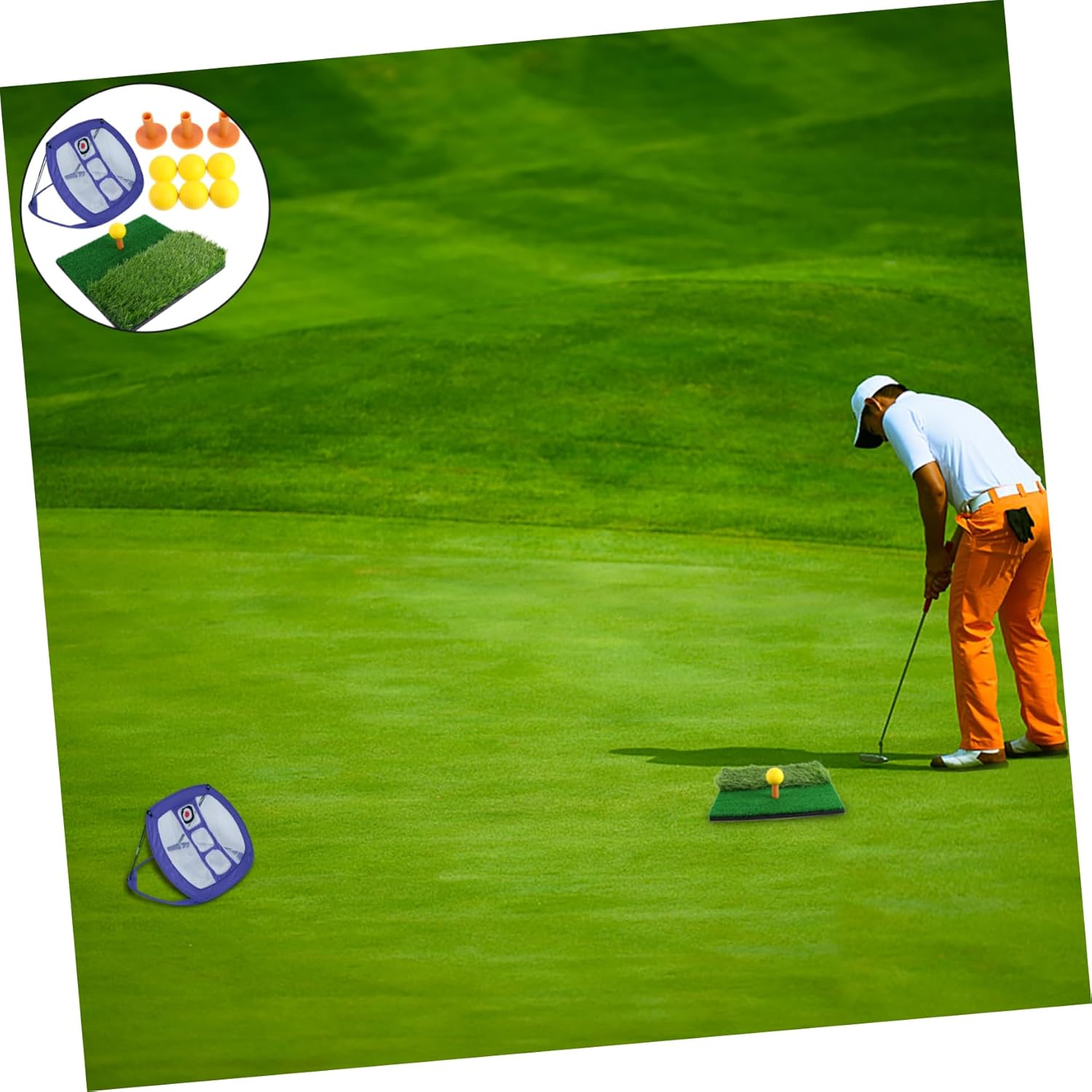 1set Nylon Golf Practice Net Set Hitting Mat Tee Stands Pu Portable Training Aid for Beginners and Family Fun