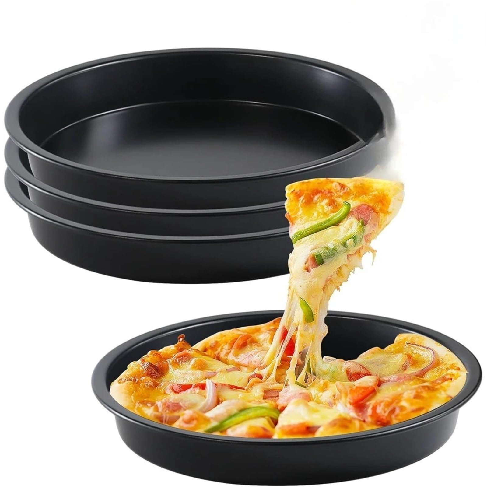 Pizzablech,Pizzablech Rund,Pizza Blech 4 STÜCKE 6/7/8/9/10 Zoll Deep Dish Runde Pizzapfanne for Ofen Antihaft-verdickter Kohlenstoffstahl Backgeschirr for Die Küche Zu Hause(4PCS 6inch)