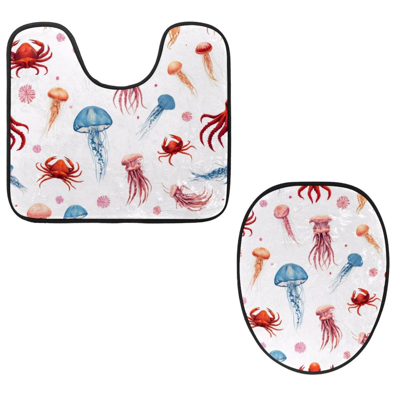 2 Pieces Flannel Toilet Contour Mat and Toilet Lid Cover, Soft Toilet Lid Cover Set Machine Washable Non Slip Contour Mat for Bathroom Decor Accessories