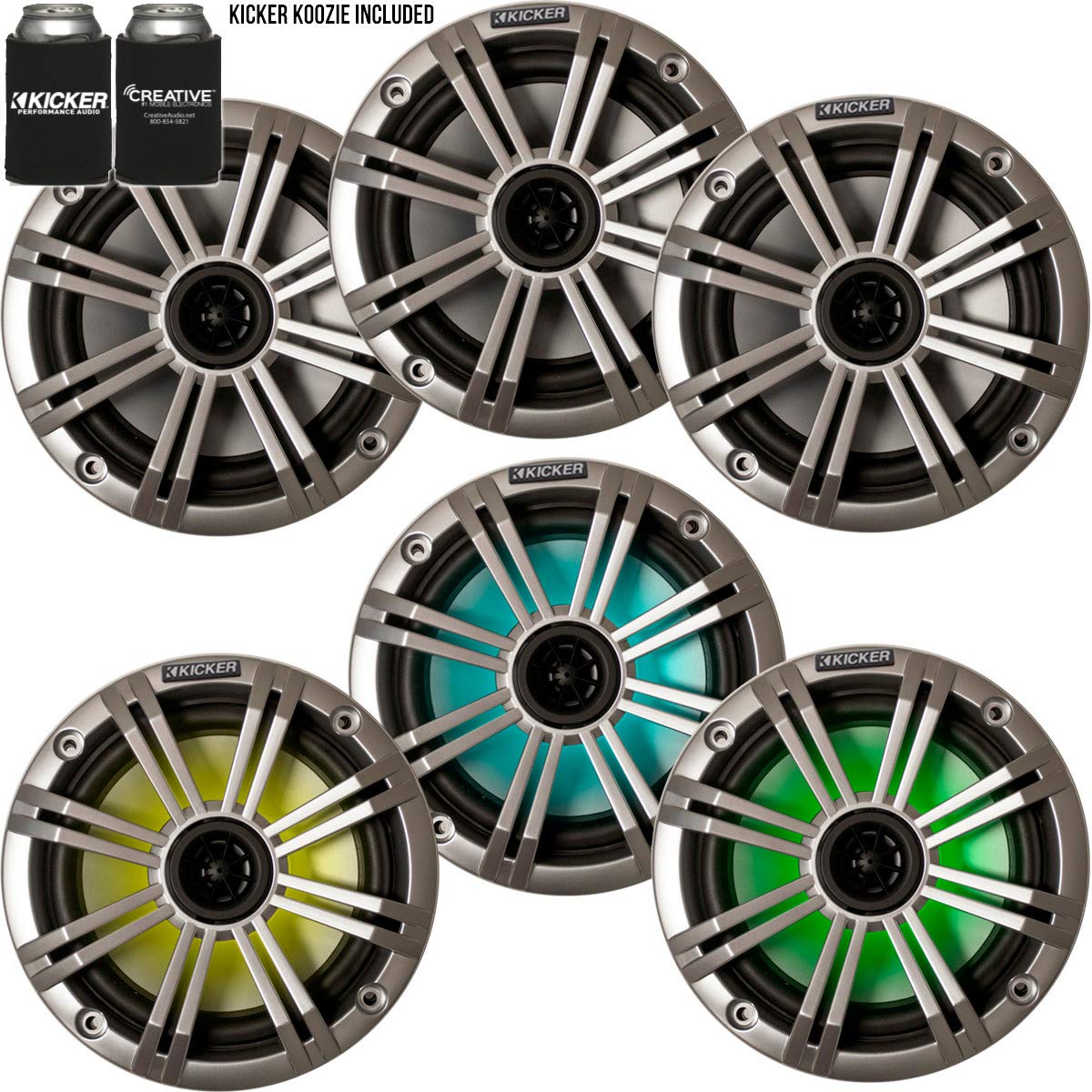 KICKER 6.5" Silver LED Marine Speakers (Qty 6) 3 Pairs of OEM Replacement Speakers