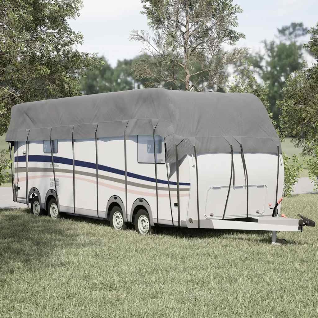 Wohnwagen Dachschutzplane 1000x300 cm, Atmungsaktive Wohnmobil Abdeckplane, Schutzhaube mit 13 Paar Spanngurten, Grau