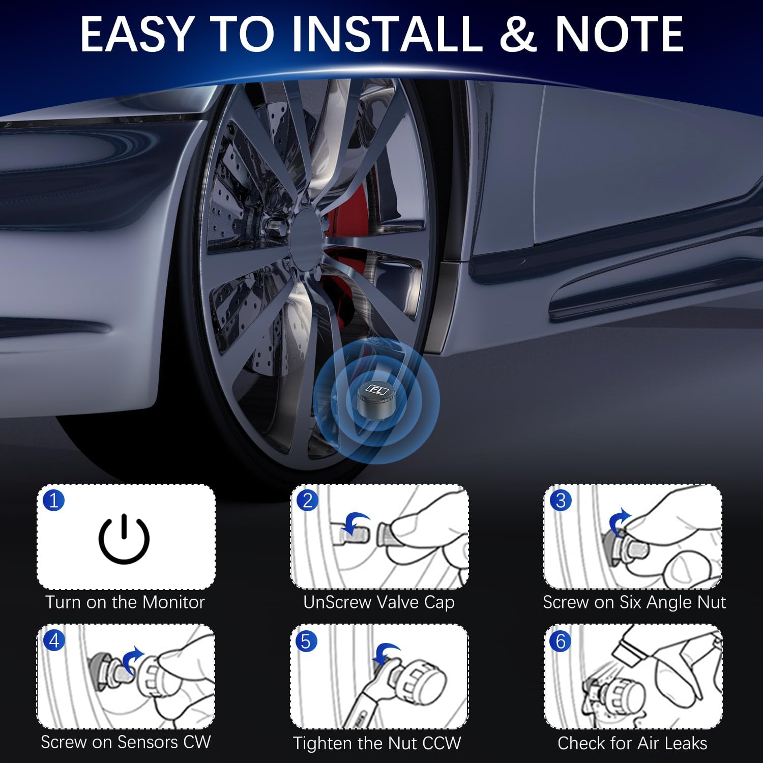 Tire Pressure Monitoring System, Tire Pressure Monitor System with Solar Charge, RV TPMS with 4 External sensors & 6 Alarm Modes, LCD Real-time Display, Auto OFF/ON, TPMS for Trailer/SUV/Truck 0-88PSI