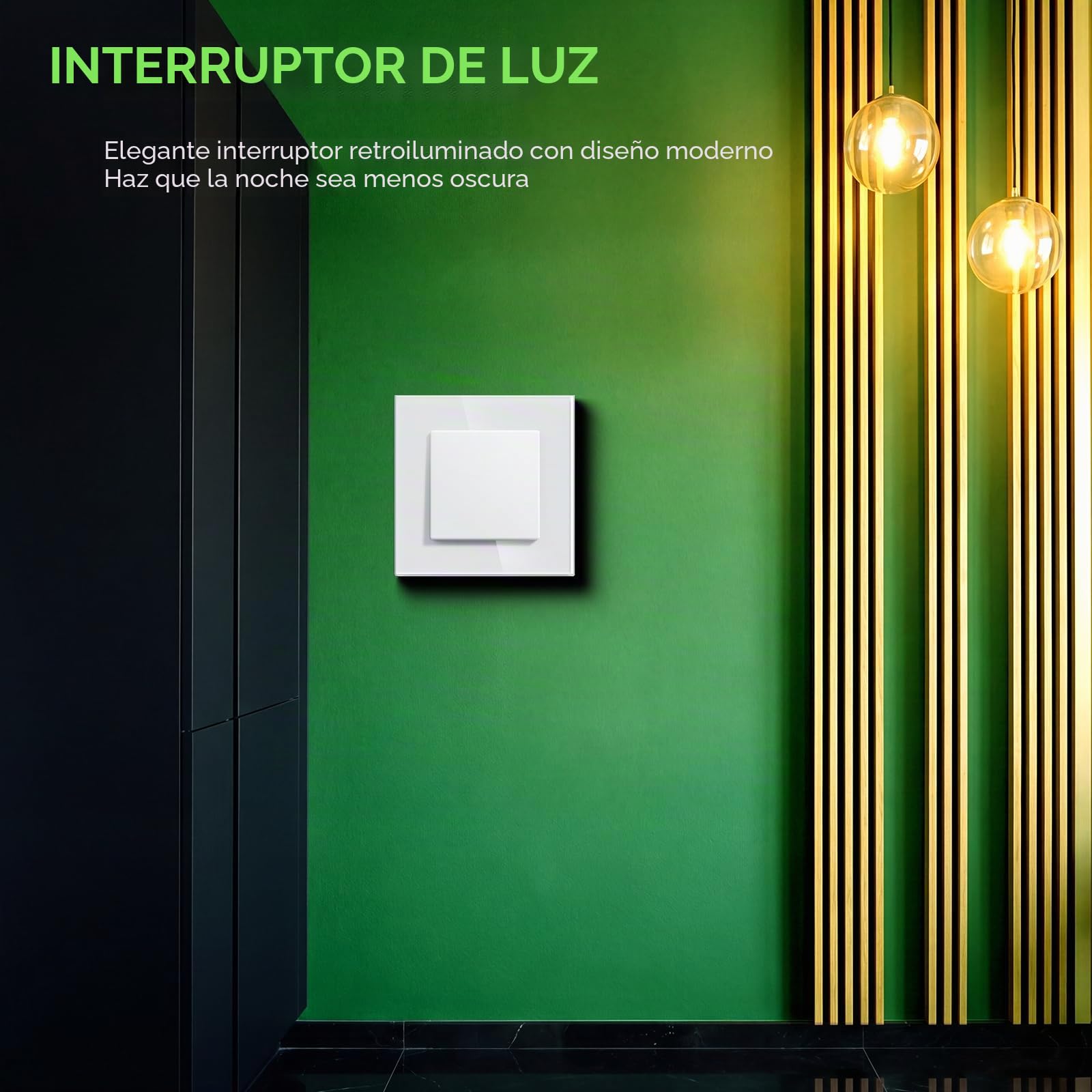 BSEED Interruptor de luz Con Cristal,Interruptor luz pared con Garfio,interruptor conmutador,Botón Pulsador,Fácil Instalación,E-Series,1 Gang 1 Vía,86mm Blanco