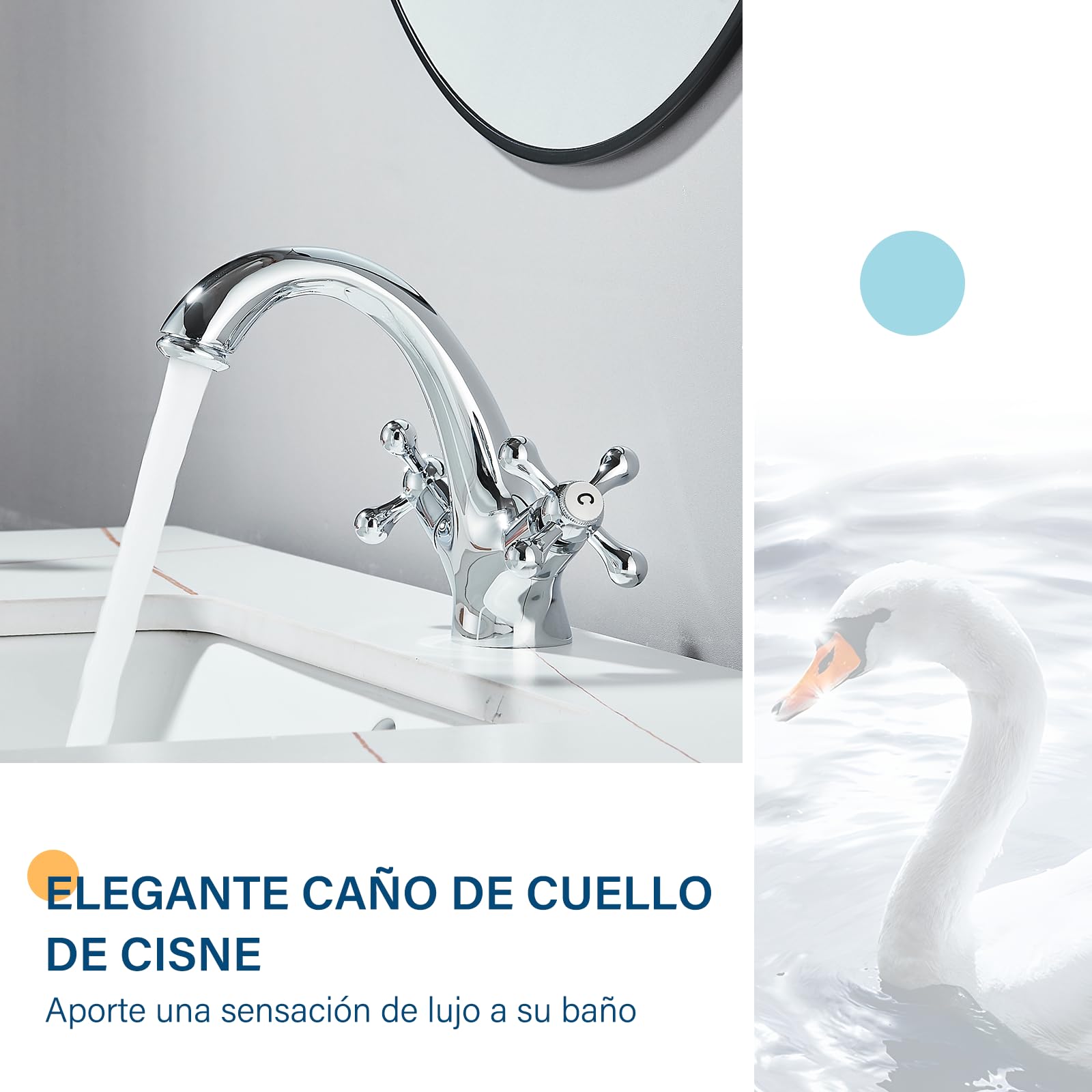 Grifo Mezclador con dos Mandos en Cruz para Lavabo Estilo Victoriano Tradicional Grifo de Lavabo vintage Cromado