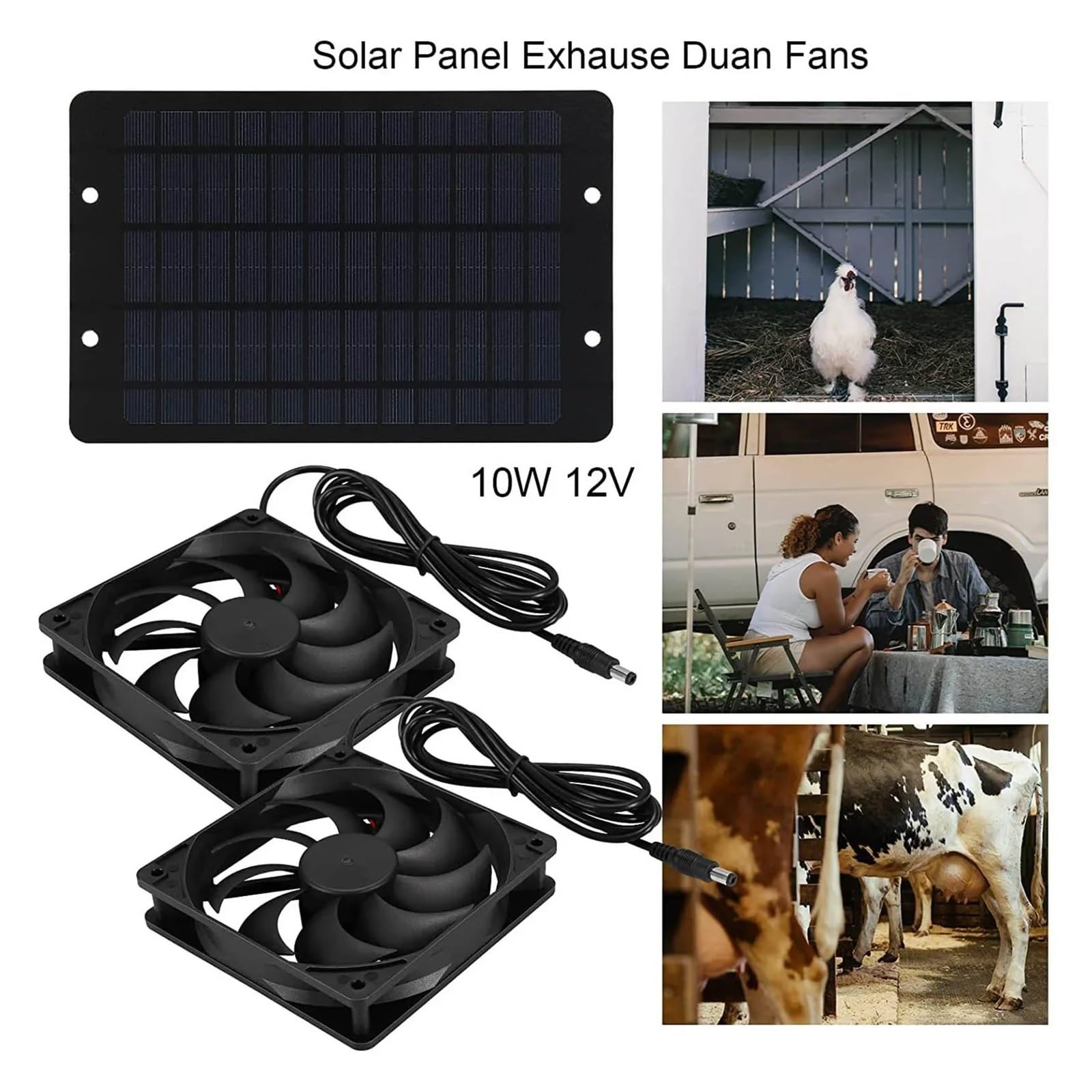 Rohrventilator, 6 Zoll 12V Solar-Abluftventilator, Mini-Ventilator, Solarpanel-betriebener Ventilator, Luftabsauger for Hunde-/Hühnerstall, Wohnmobil, Gewächshausventilator(Beige)