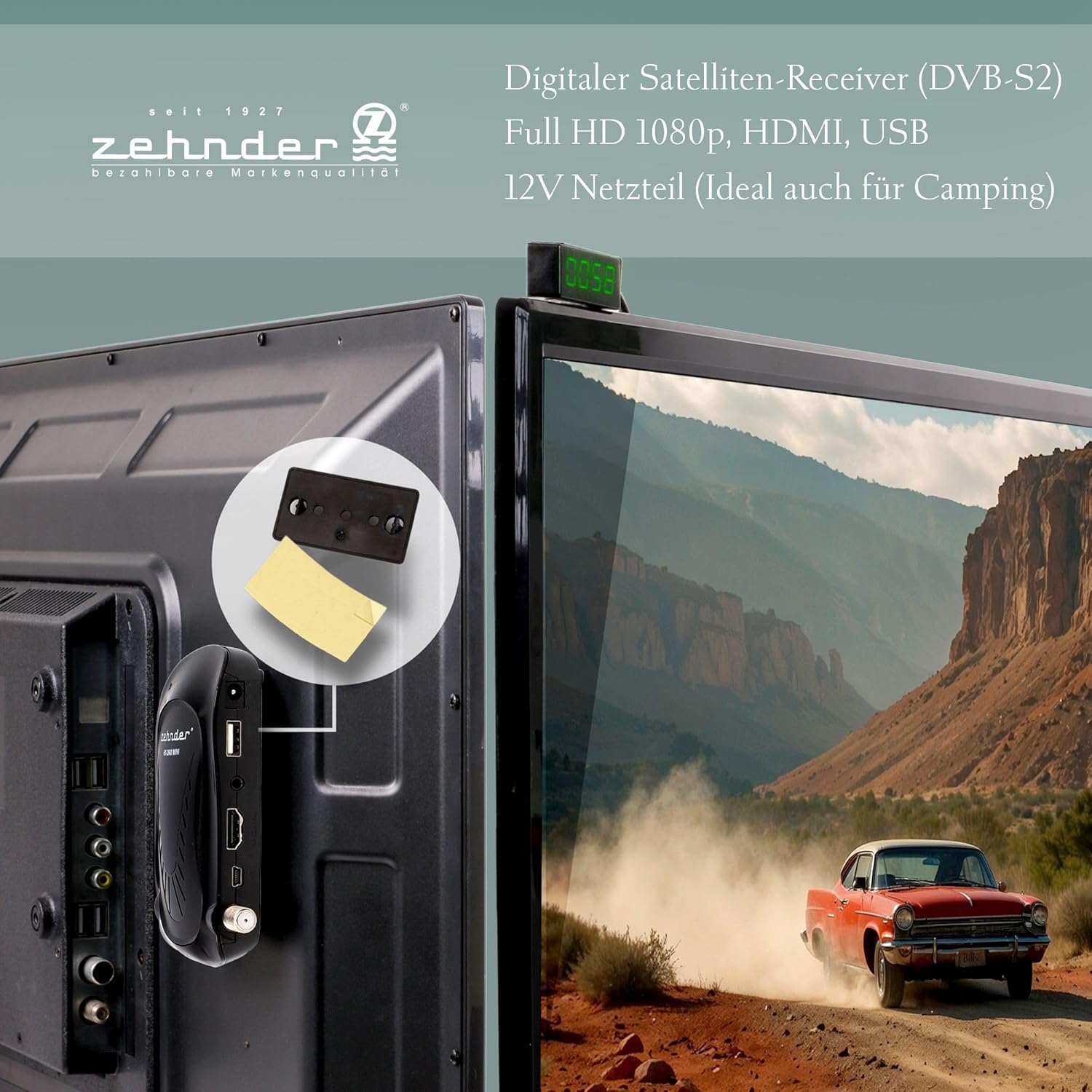 Zehnder HX 2600 Mini Digital Sat Receiver HD fähig mit Aufnahmefunktion HDMI lernbare Fernbedienung