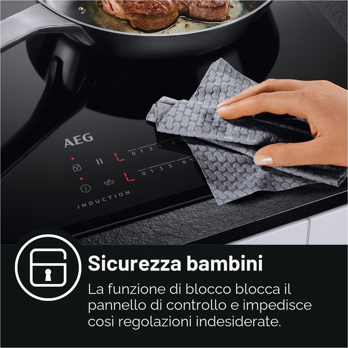 AEG IKE64441XB - Piano cottura autosufficiente, a induzione, serie 6000 con bridge, Hob²Hood con funzione Slider, 60 cm, telaio in acciaio inox, 4 zone di cottura, funzione bridge, funzione di