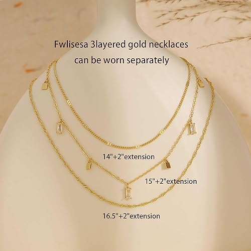 Miniatura 4 de Fwlisesa Collares en capas para mujer, conjunto de collares de oro delicado, collar de gargantilla chapado en oro de 14k, con circonita cúbica,