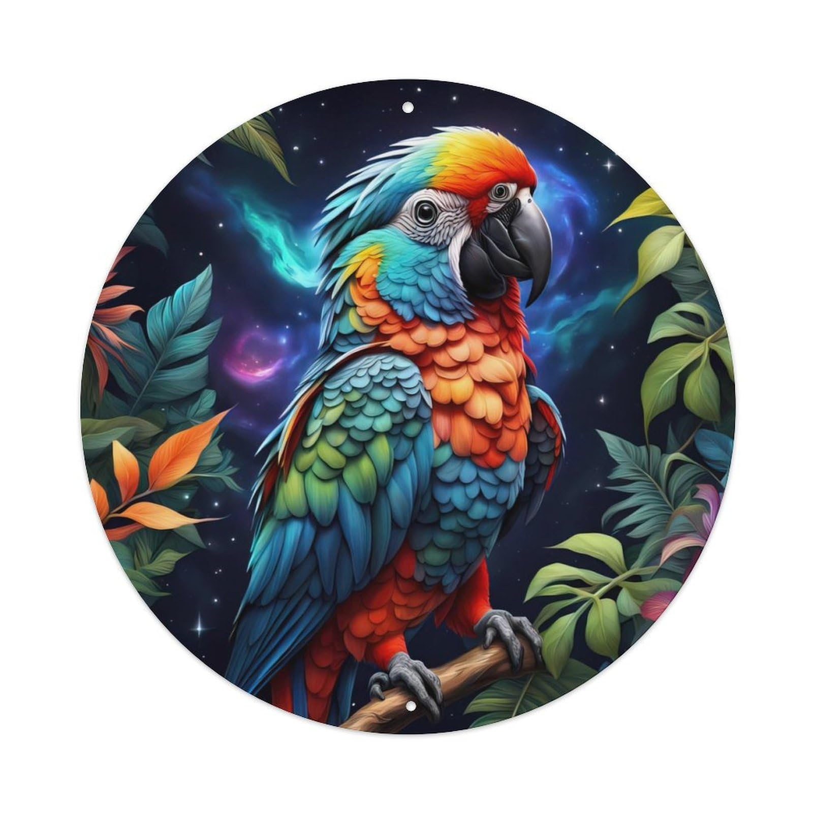 Animal Artwork Colorful Parrot Vintage Metal Tin Sign Plaque Wall Decor for Cafe, Club, Garden Round Metal Poster 8x8Inch