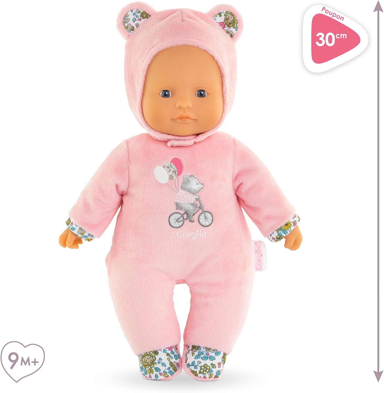 Corolle Sweet Heart Pink Bear Baby Doll, 12-Inch Soft Plush Comfort Toy for Babies, Suitable from 9 Months