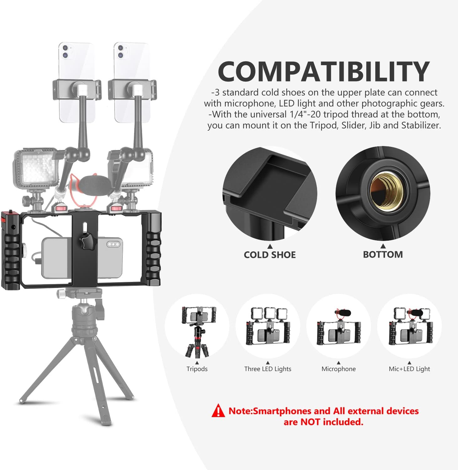 NEEWER Smartphone Video Rig Stabilizer, 3 Cold Shoes &Tripod Mount for Vlogger Filmmaker Compatible with iPhone 14 Plus 14 Pro Max 13 Mini 13 Pro Max 11 Pro Max Xs Max Xr OnePlus Samsung (Plastics)