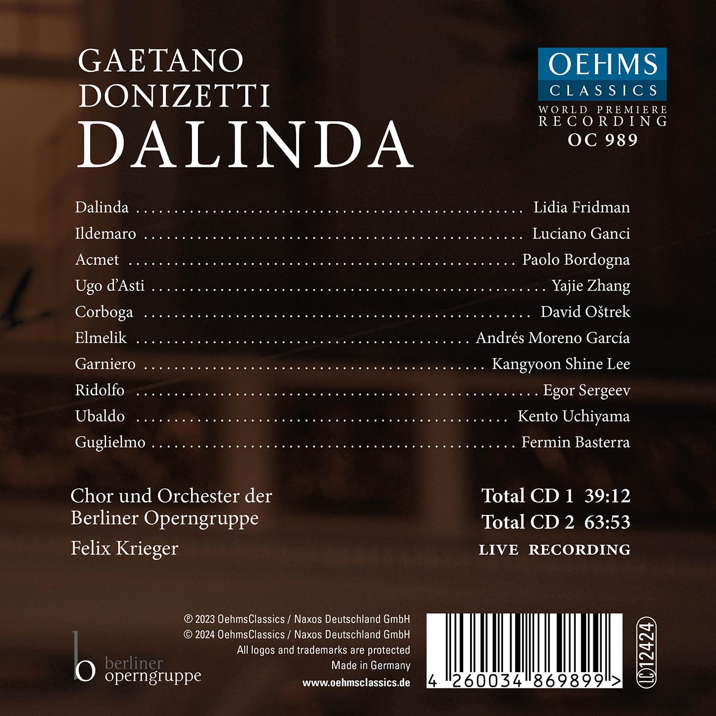 Gaetano Donizetti: Dalinda (Critical Ricordi Edition by Eleonora Di Cintio)