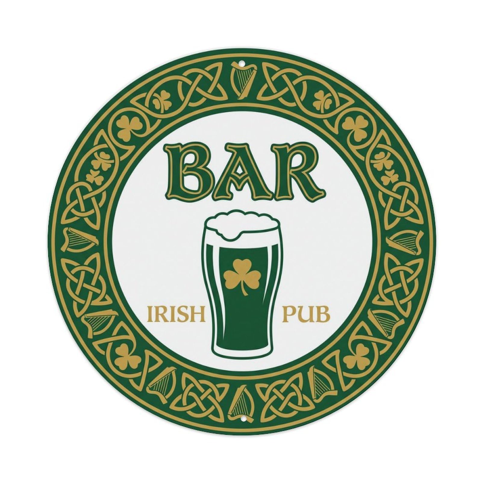 BAR Irish Pub Emblem Metal Tin Sign Plaque Wall Decor for Cafe, Club Bar, Office, Home Garden Round Metal Poster 8x8Inch
