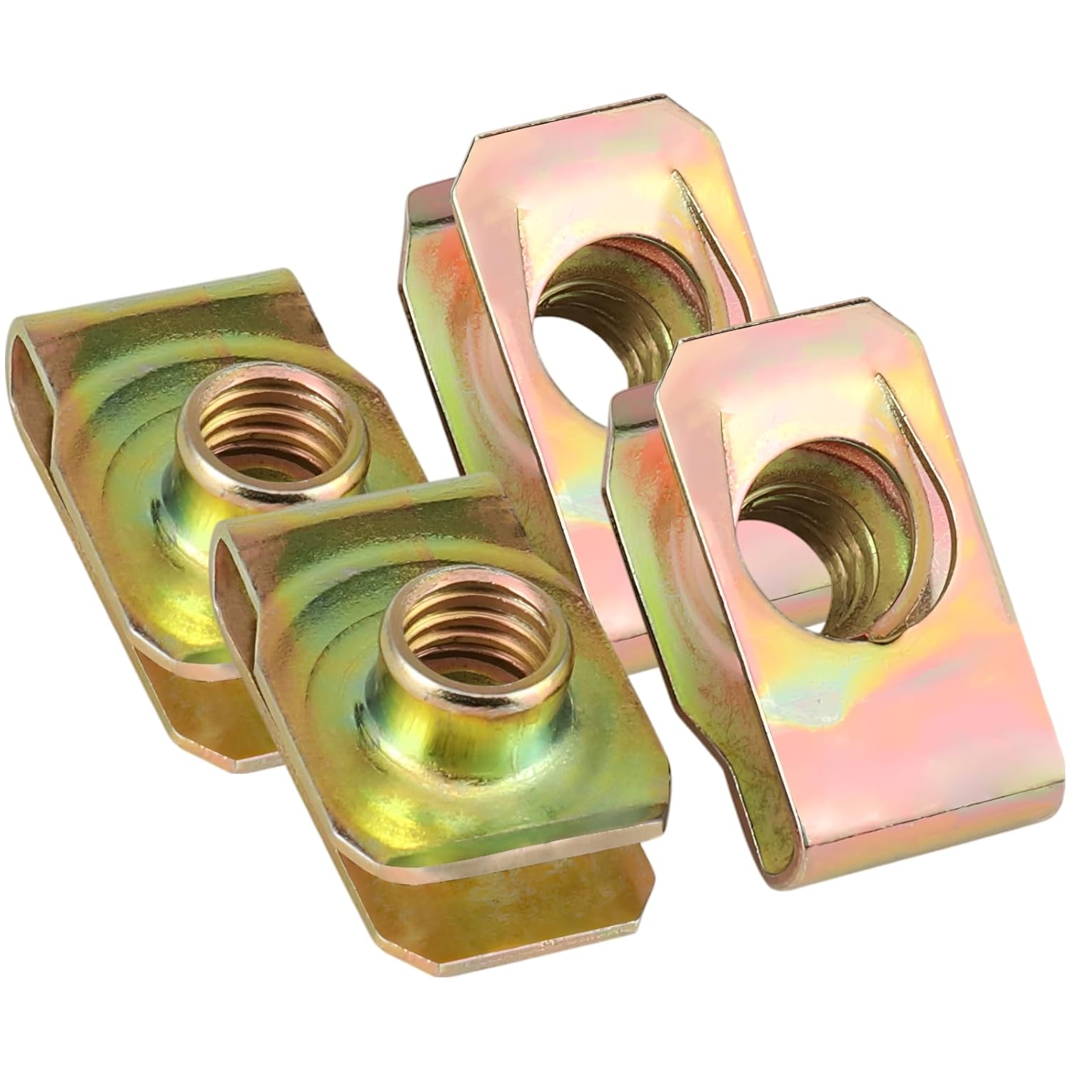 4 Pcs M8 U-Type Clip-On Nut, Zinc Plated Fasteners, Carbon Steel, 1.0 X 0.7 In Automotive Clip, Leaf Spring, Gb Standard
