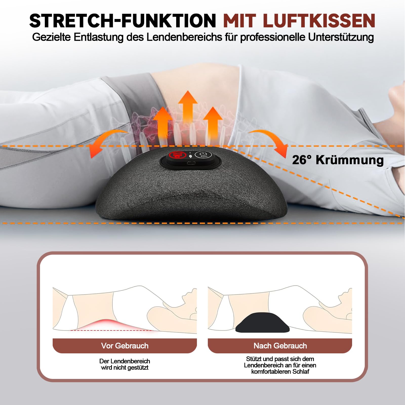 3-in-1 Rückenmassagegerät mit Luftkissen-Traktion, Vibration und Wärme - Elektrisches Lendenwirbelstützkissen für Nacken, Schultern und Rücken | Büro, Zuhause, Reise