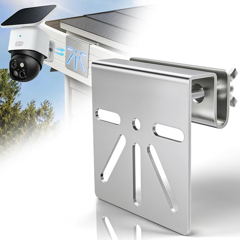 Gutter Mount for Security Camera, No Drill Stainless Steel Bracket,1 Pack | Fits most standard rain gutters with clampable edges; Eufy S340 Reolink Tapo AOSU solar PTZ; yard driveway porch coverage