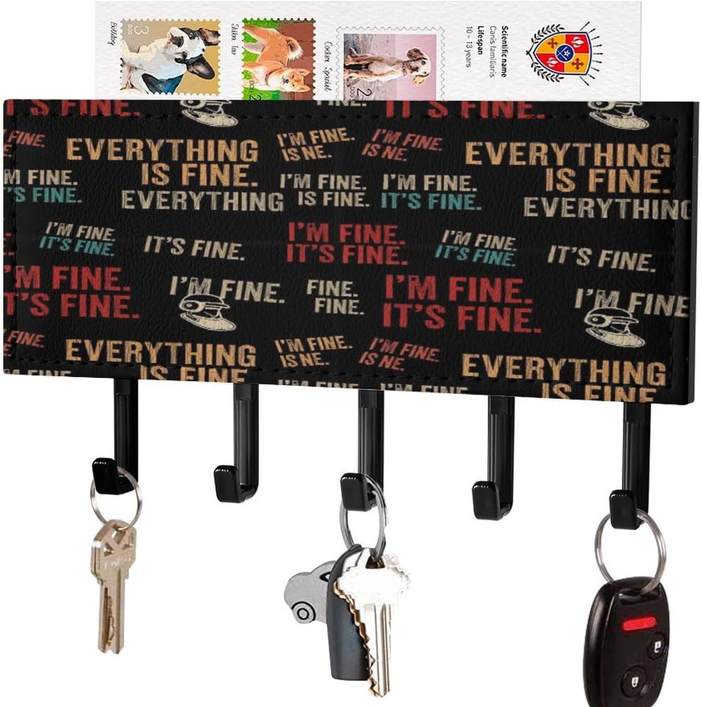 Wall Mounted Key Holder Everything is Fine Vintage Quote Key Rack
