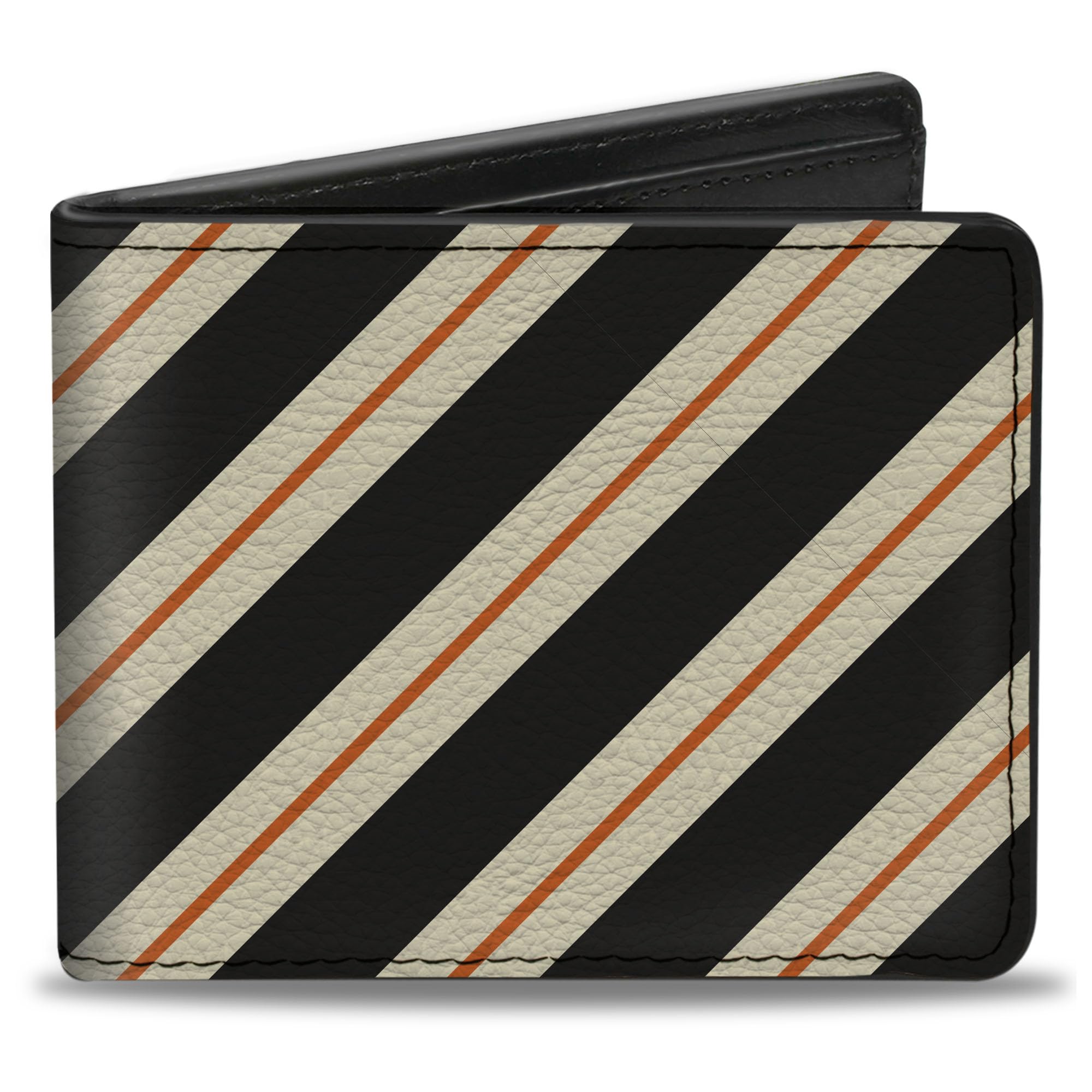 Buckle-Down Men's Standard Wallet, Bifold, Diagonal Stripes Black White Orange, Vegan Leather, 4.0" x 3.5"