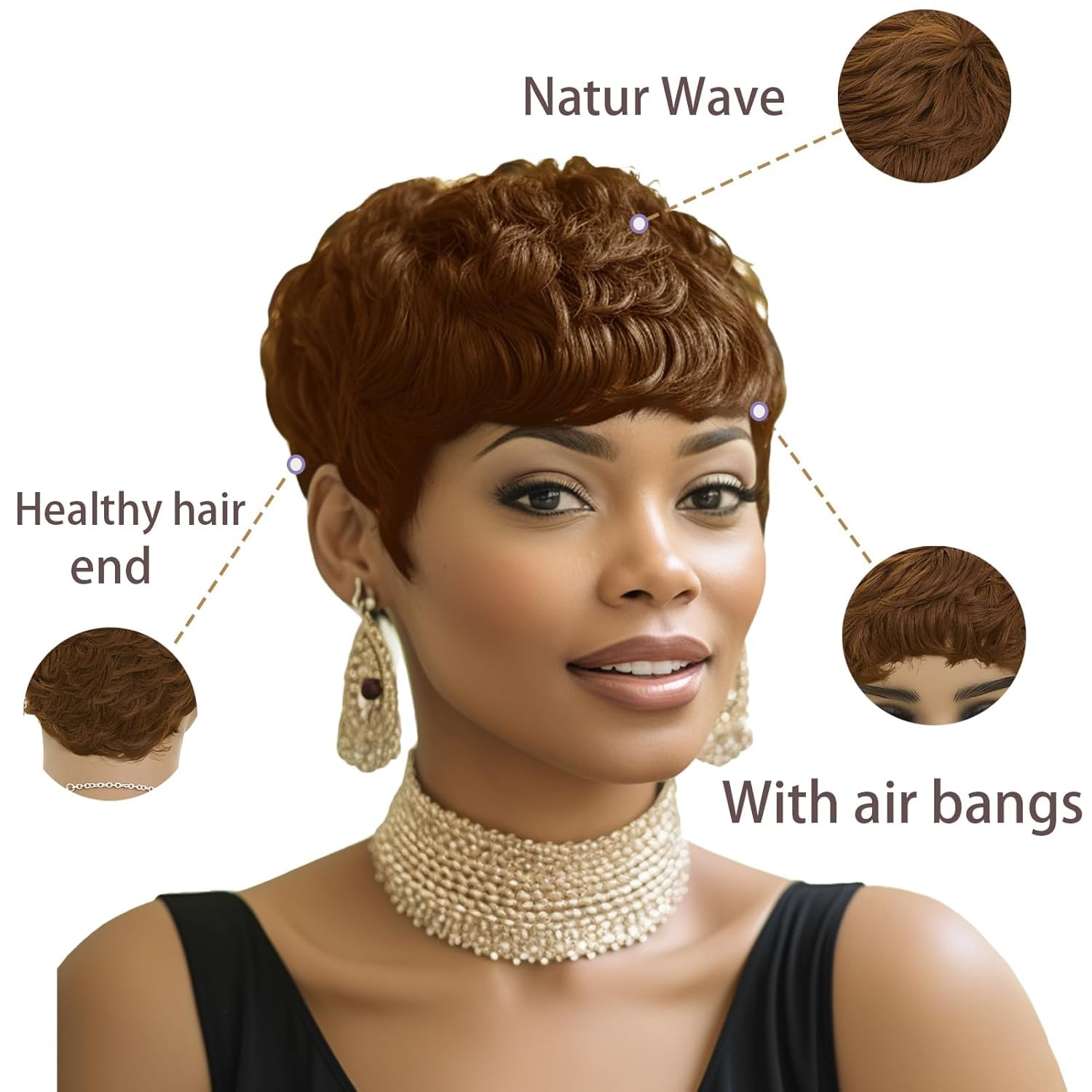Short Layered Wavy Wig with Bangs Glueless Heat Resistant Human Hair Pixie Pixie Cut Wig With Bangs For Black Women Human Hair Wigs  main image 3