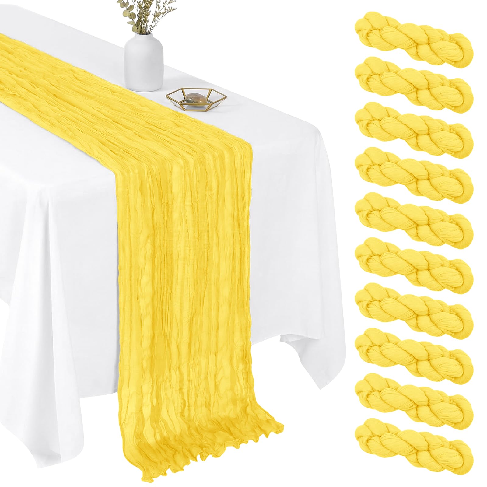 Photo 1 of 10 Pack Lemon Yellow 17 x 108 Inch Cheesecloth Table Runner - Boho Gauze Sheer Fabric for Wedding Baby Shower Party Home Decor