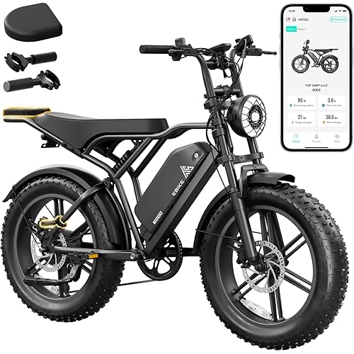 TST Electric Bike for Adults, 1500W Peak Brushless Motor 28 MPH 60 Miles/110 Miles Fat Tire E Bike with 48V 15Ah/ 25Ah Removable Battery 20" Electric Dirt Bike Hydraulic Suspension and 7-Speed